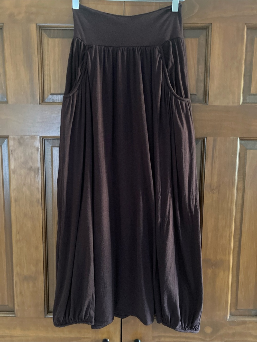 Garnet Hill Brown Favorite knit Maxi Skirt Lagenlook brown pockets women’s Small